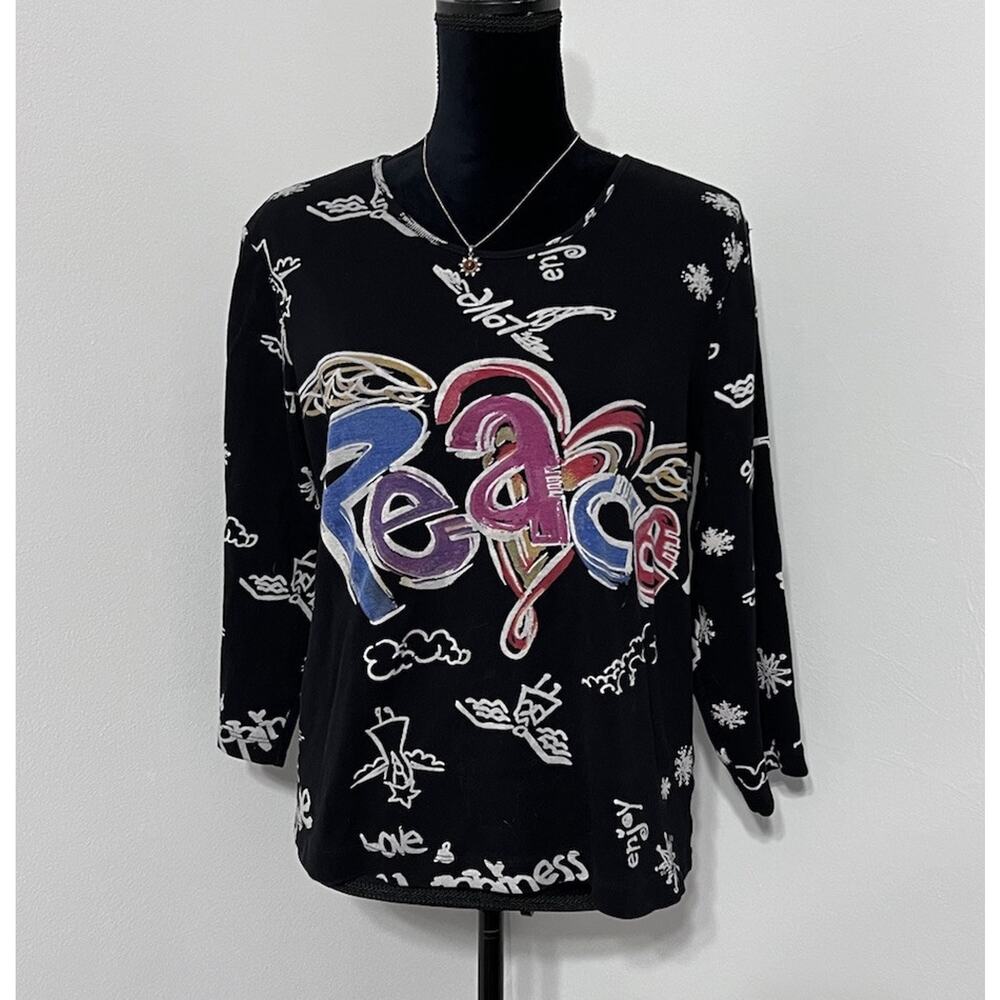 Vintage Chico's women's 2‎ Shirt Peace Love Y2K Hippie Boho Medium Bohemian